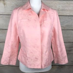 Sigrid Olsen jacket linen and silk pink floral pattern lined open front